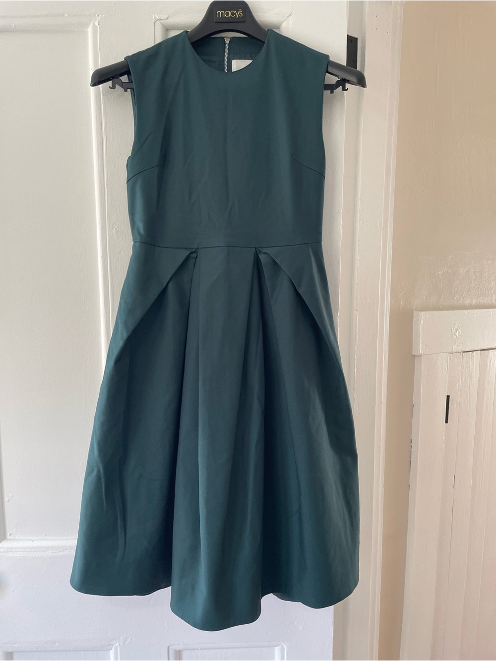 Womens 0 J-style Teal Green sleeveless pleated modest hi-neck dress capsule